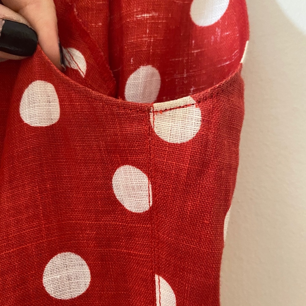 VINTAGE 70s MILA SCHON LINEN POLKA DOT PINUP DRESS - Picture 7 of 10